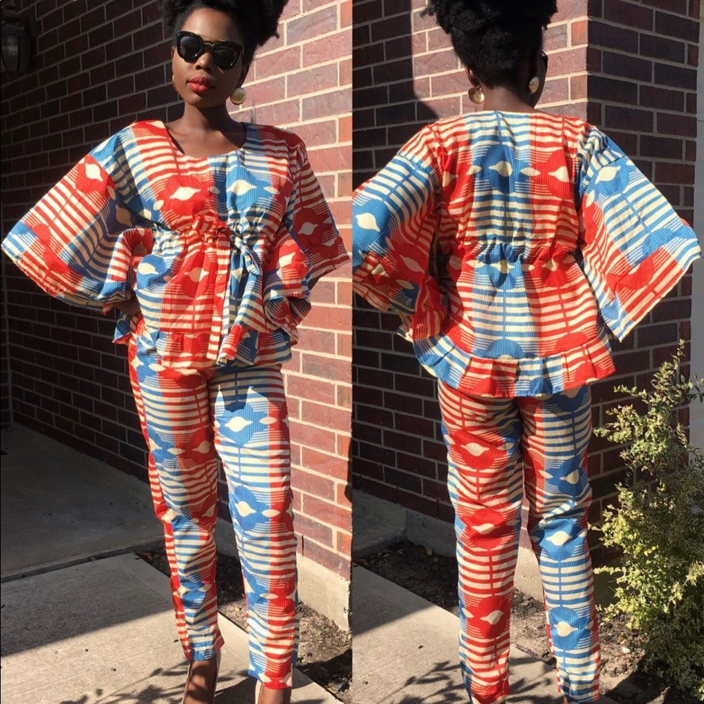 Women African print 2 pcs set of pants and top - Picture 4 of 5